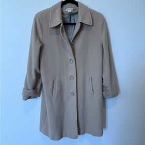 Ann Taylor VTG Classic Tan Trench Coat Single Breast Womens Size 10 100% Wool